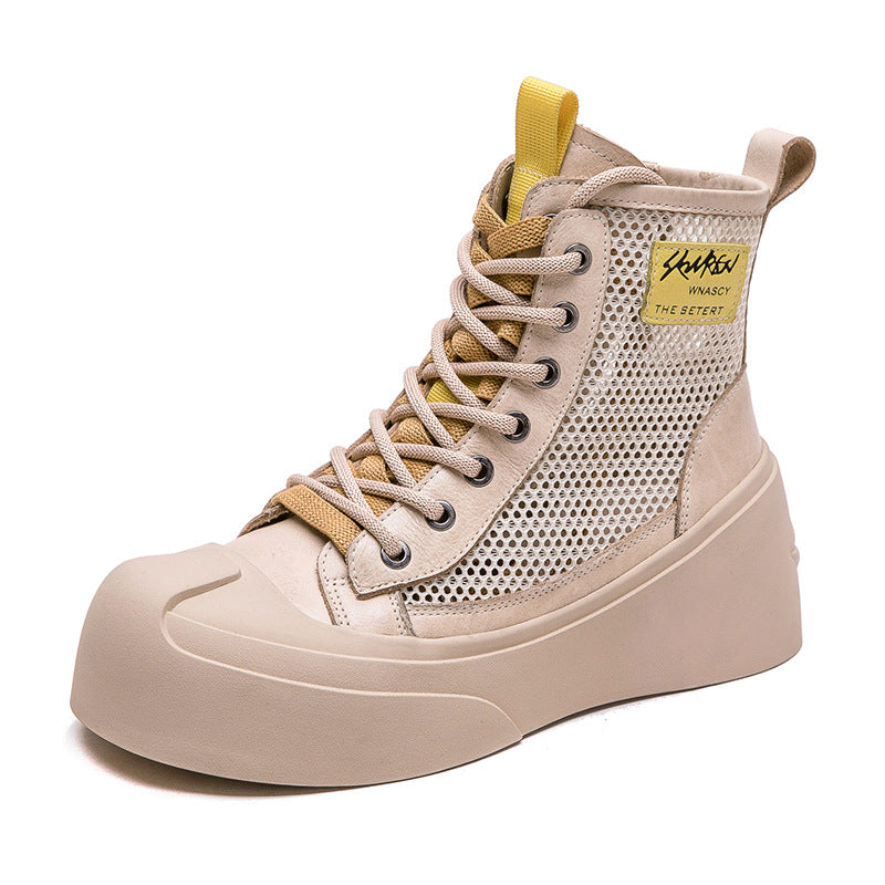 Women Breathable Mesh Leather Casual Platform Boots Newgew Shoes