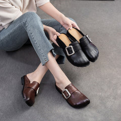 Women Retro Leather Casual Flat Mules Newgew Shoes