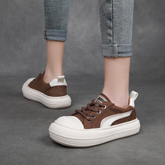 Women Fashion Patchwork Leather Thick Soled Casual Shoes Newgew Shoes