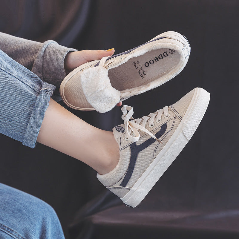 Graceful Classy Versatile Women's Black Fleece-lined Canvas Shoes Newgew