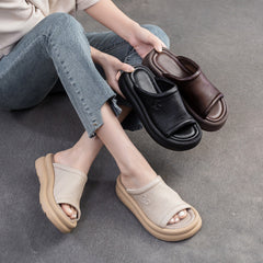 Women Casual Leather Soft Platform Slides Sandals Newgew Shoes