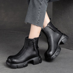 Women Retro Minimalist Casual Leather Chunky Heel Boots Newgew Shoes