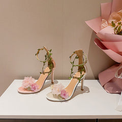 Chiffon Floral High Heels - White Newgew