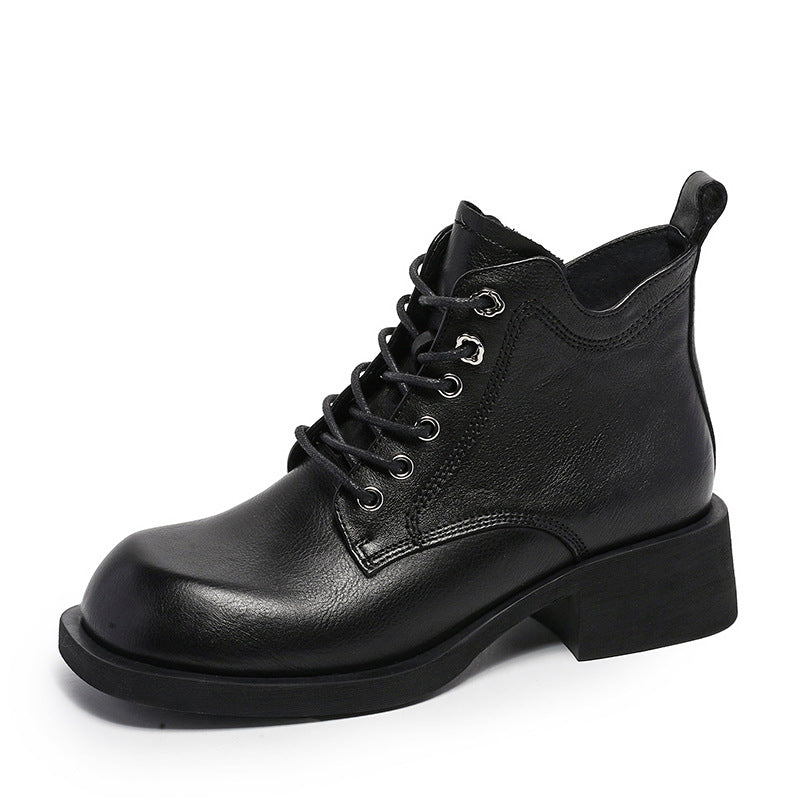 Women Minimalist Leather Chunky Heel Ankle Boots Newgew Shoes