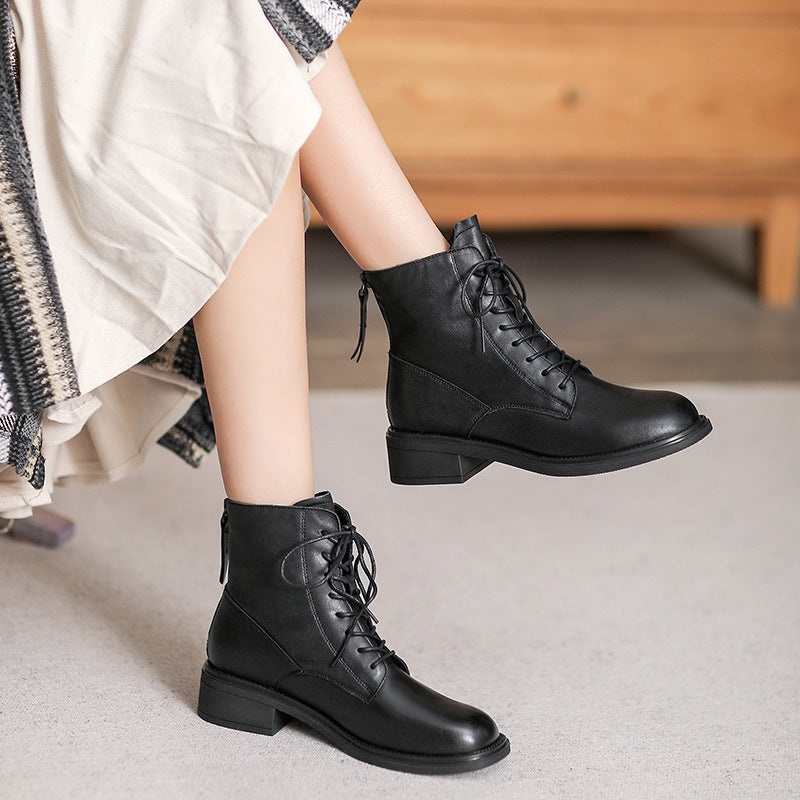 Women Retro Minimalist Leather Back Zipper Boots Newgew Shoes