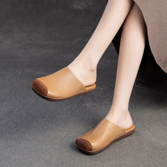 Women Retro Soft Leather Flat Casual Mules Newgew Shoes