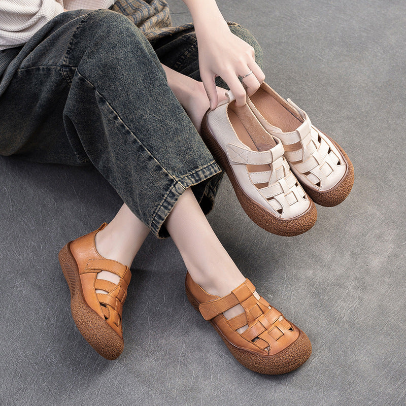 Women Retro Plaited Leather Flat Casual Sandals Newgew Shoes