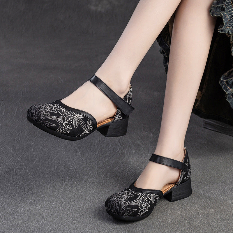 Women Retro Embroidery Comfort Leather Sandals Newgew Shoes