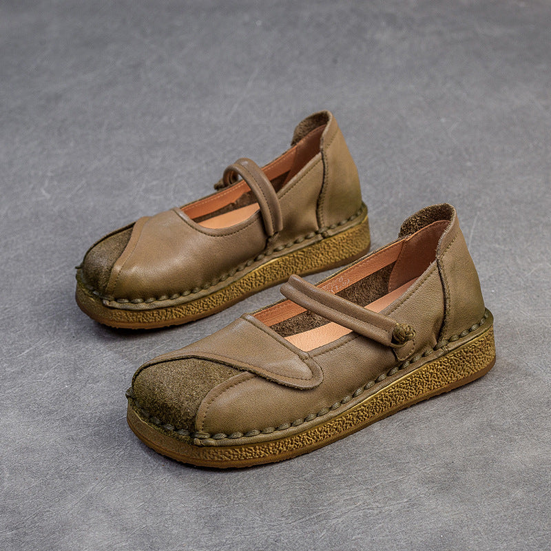 Women Retro Patchwork Leather Flat Casual Shoes Newgew Shoes