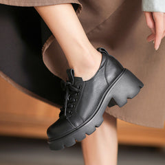 Women Retro Leather Chunky Platform Casual Shoes Newgew Shoes