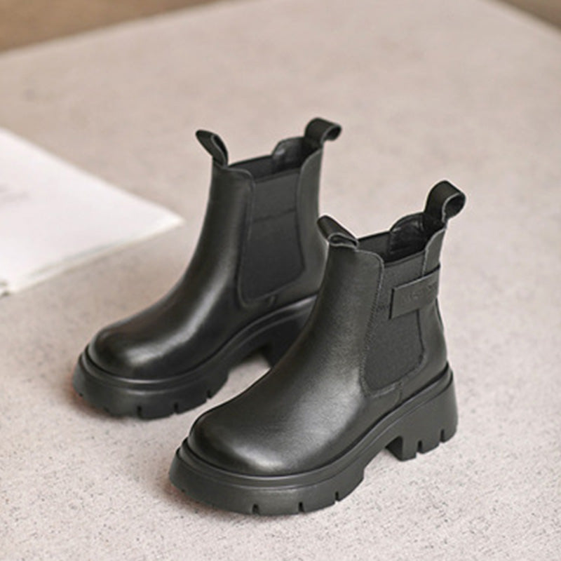 Women Retro Leather Slip On Casual Ankle Boots Newgew Shoes