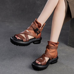 Women Soft Leather Casual Platform High Top Sandals Newgew Shoes