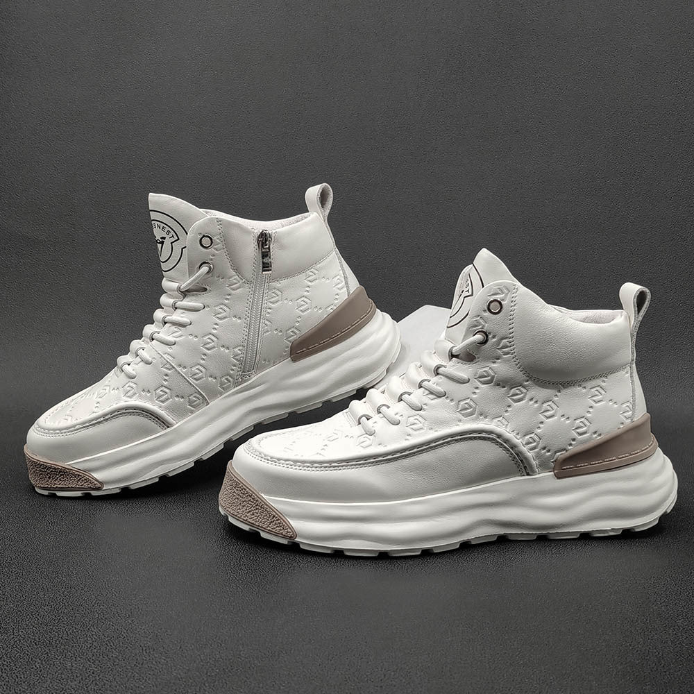 Men Stylish Figured Leather Thick Soled High Top Casual Shoes Newgew Shoes