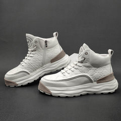 Men Stylish Figured Leather Thick Soled High Top Casual Shoes Newgew Shoes
