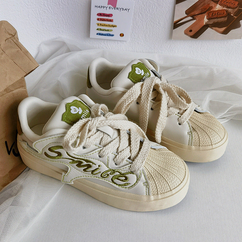 Women's Embroidered Letters Shell Head White Springtide Canvas Shoes Newgew