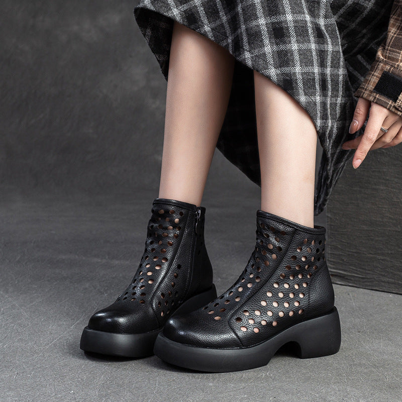 Women Minimalist Hollow Leather Chunky Platform Boots Newgew Shoes