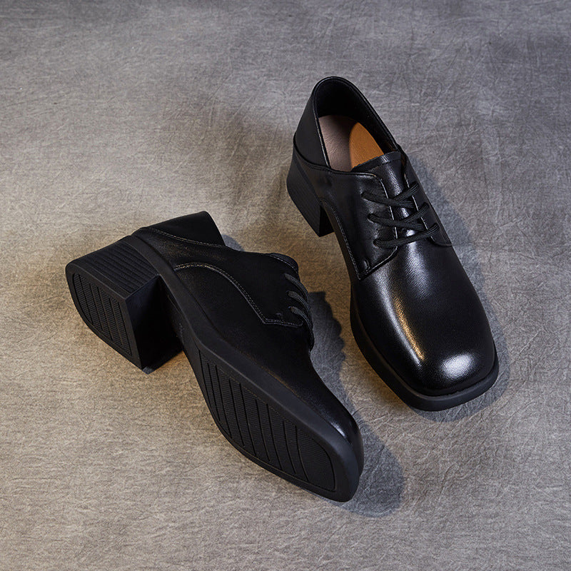 Women Minimalism Soft Sheepskin Chunky Heel Casual Shoes Newgew Shoes