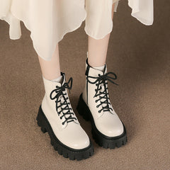 Women Retro Soft Cowhide Thick Sole Boots Newgew Shoes