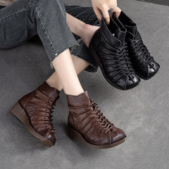 Women Retro Minimalist Leather Wedge Boots Newgew Shoes