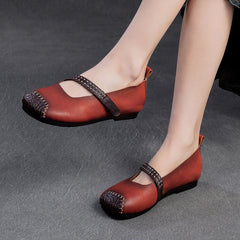 Women Retro Patchwork Leather Casual Flats Shoes Newgew Shoes