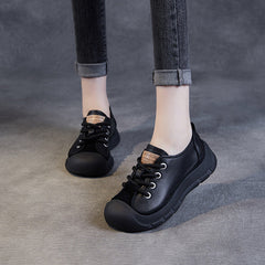 Women Retro Leather Soft Flat Casual Shoes Newgew Shoes