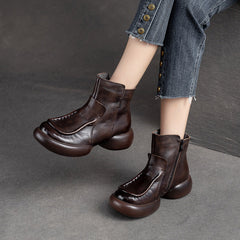 Women Retro Patchwork leather Thick Soled Boots Newgew Shoes