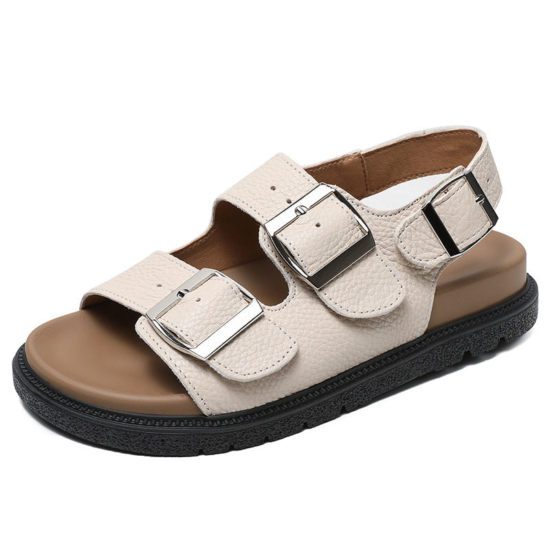 Women Retro Soft Leather Summer Beach Buckle Sandals Newgew Shoes