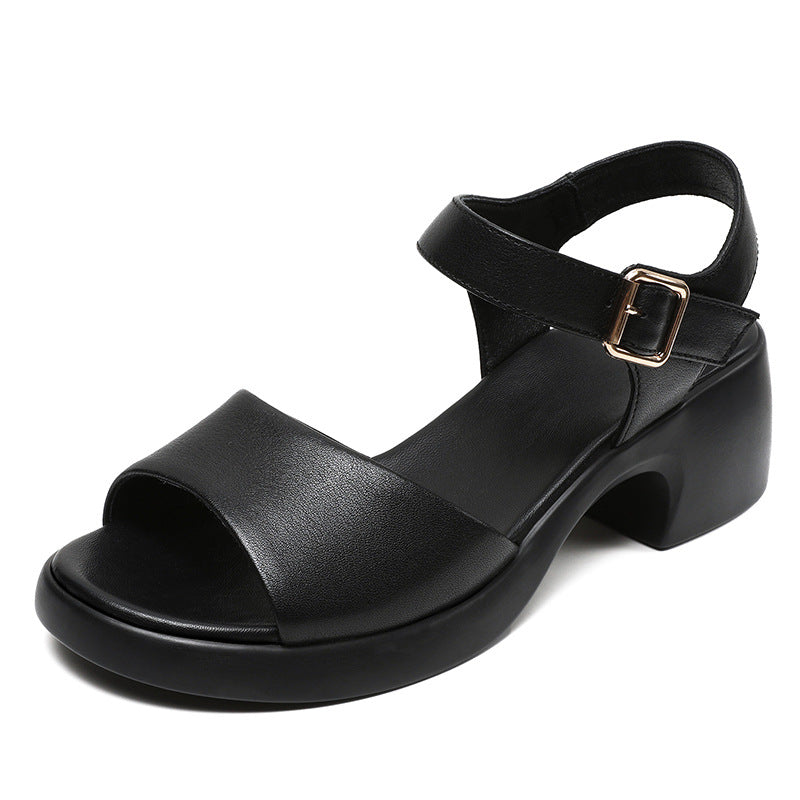 Women Minimalist Leather Low Block Casual Sandals Newgew Shoes