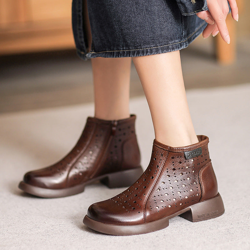 Women Minimalist Hollow Leather Comfort Ankle Boots Newgew Shoes