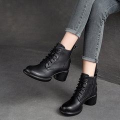 Women Minimalist Leather Casual Chunky Heel Boots Newgew Shoes