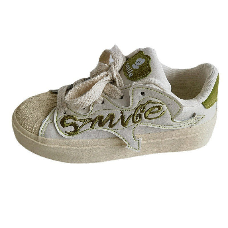 Women's Embroidered Letters Shell Head White Springtide Canvas Shoes Newgew