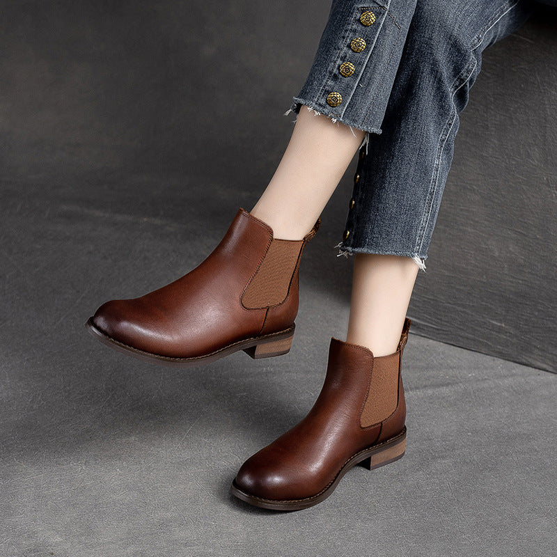 Women Retro Minimalist Leather Flat Ankle Boots Newgew Shoes