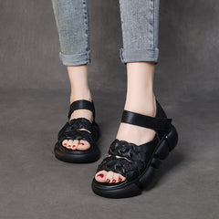 Women Retro Plaited Leather Casual Platform Sandals Newgew Shoes