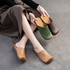 Women Retro Soft Leather Flat Casual Mules Newgew Shoes