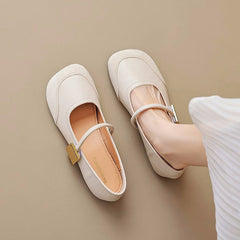 Women Retro Patchwork Metal Buckle Soft Casual Flats Newgew Shoes