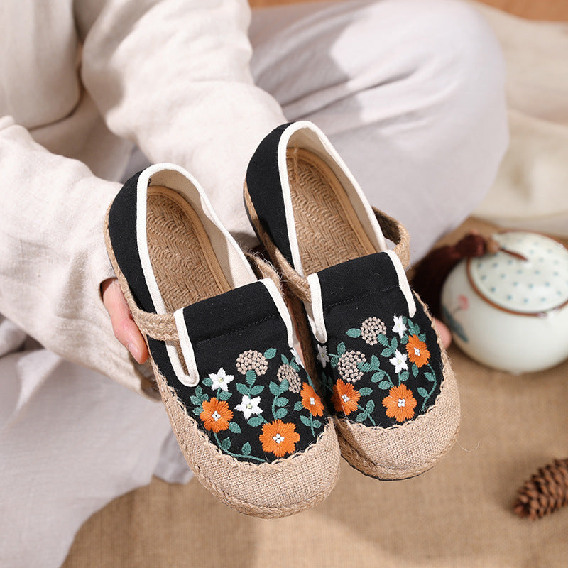 Women's Embroidery Linen Cloth Flat Low-cut Craft Canvas Shoes Newgew