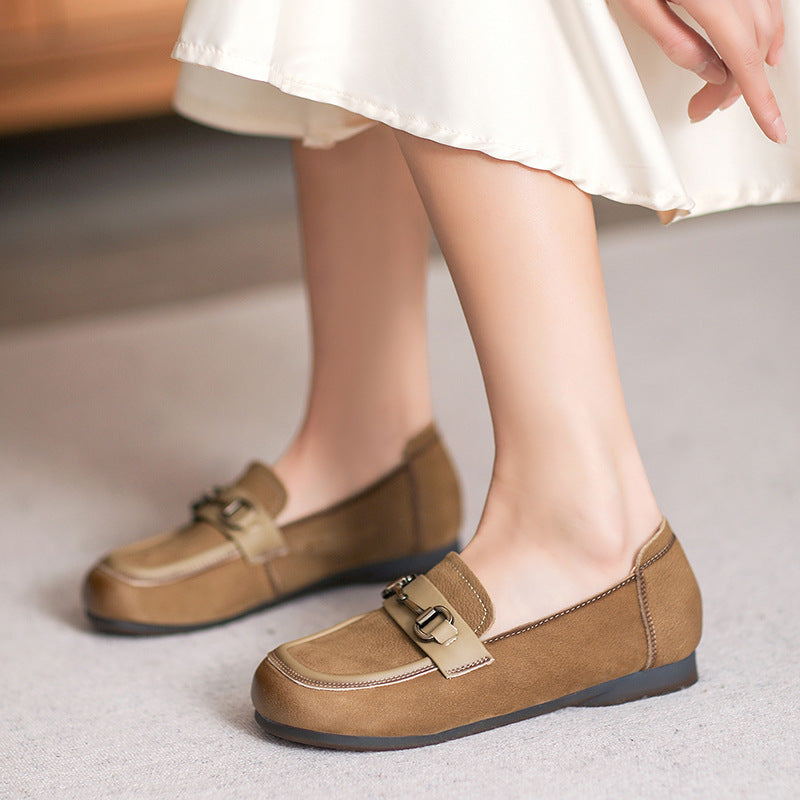 Women Retro Minimalist Leather Soft Flat Casual Loafers Newgew Shoes