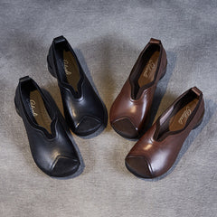 Women Retro Patchwork Soft Leather Casual Shoes Newgew Shoes