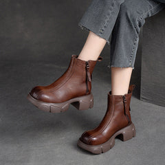 Women Retro Minimalist Casual Leather Chunky Heel Boots Newgew Shoes