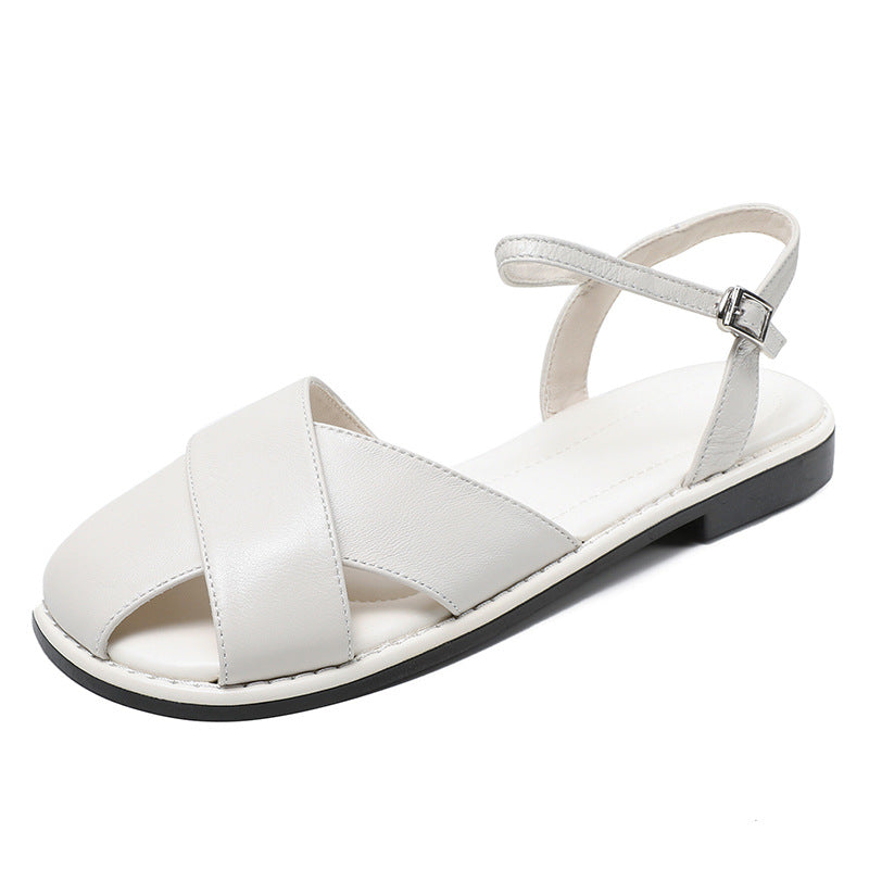 Women Retro Leather Summer Casual Sandals Newgew Shoes