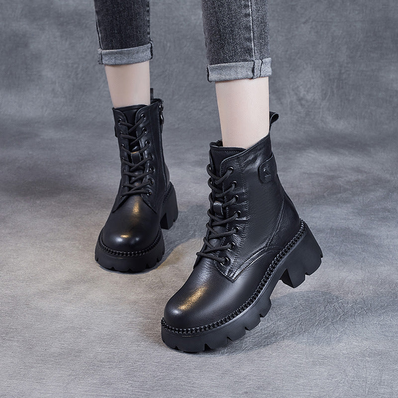 Women Minimalist Retro Leather Platform Boots Newgew Shoes