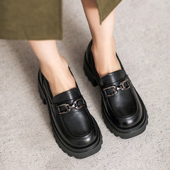 Women Retro Leather Chunky Sole Casual Loafers Newgew Shoes