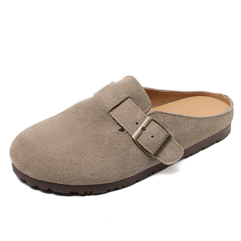 Women Retro Suede Leather Flat Casual Mules Newgew Shoes