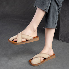 Women Retro Leather Flat Casual Slides Newgew Shoes
