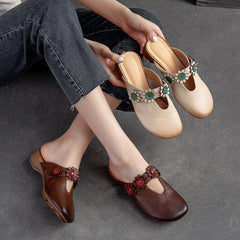 Women Retro Leather Soft Comfort Mules Newgew Shoes