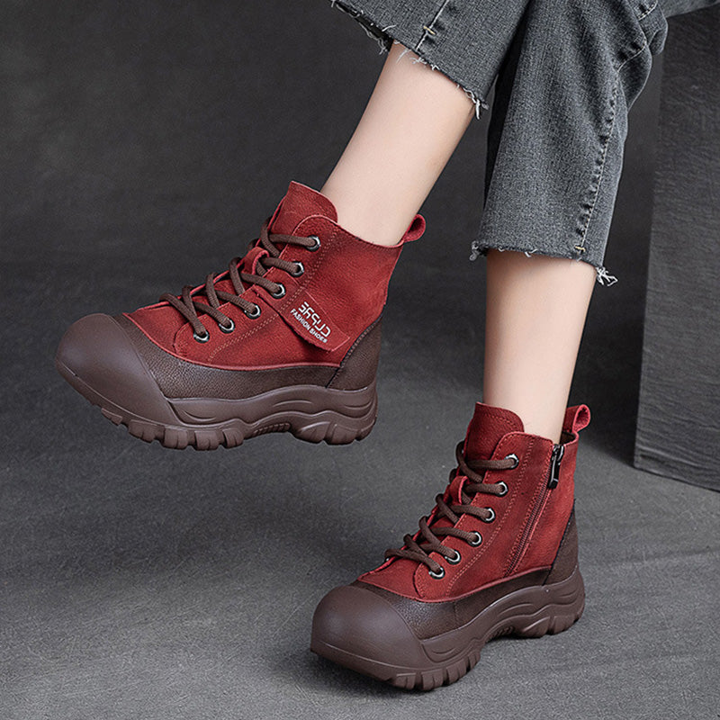 Women Retro Leather Furred Warm Boots Newgew Shoes