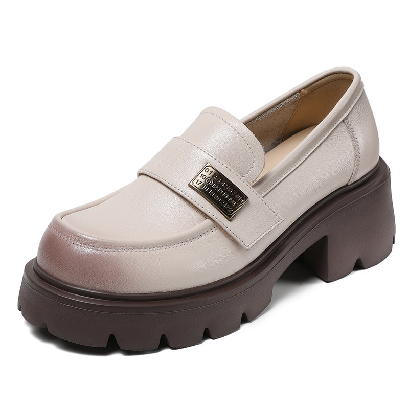 Women Retro Leather Chunky Platform Casual Loafers Newgew Shoes