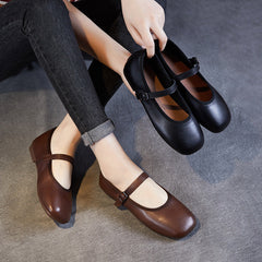 Women Retro Minimalist Soft Leather Buckle Flats Newgew Shoes