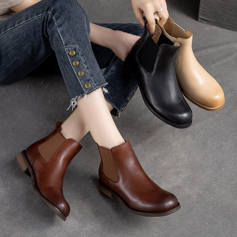 Women Retro Minimalist Leather Flat Ankle Boots Newgew Shoes