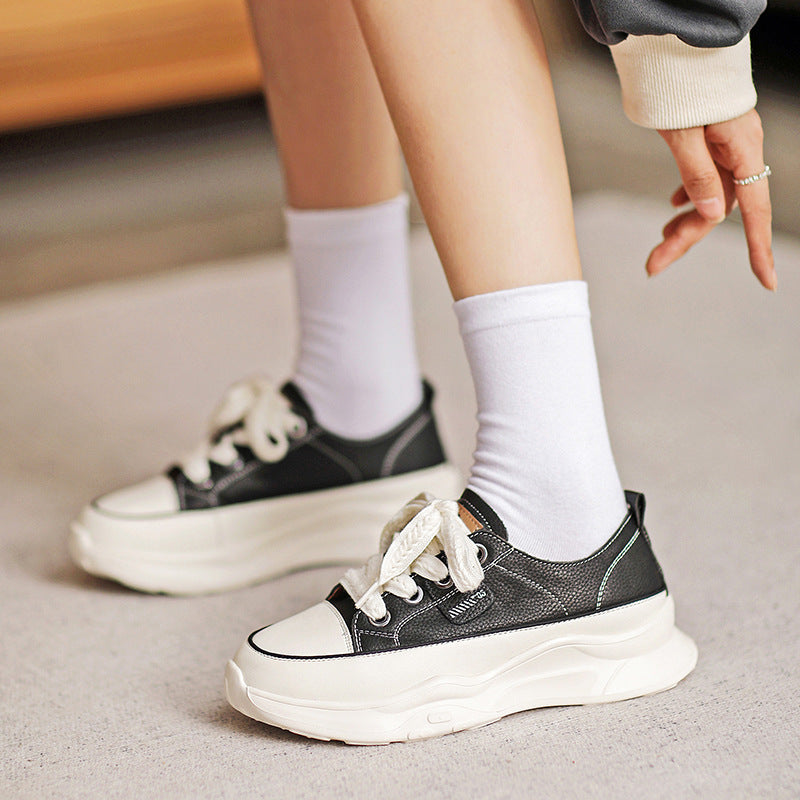 Women Fashion Leather Thick Soled Casual Shoes Newgew Shoes